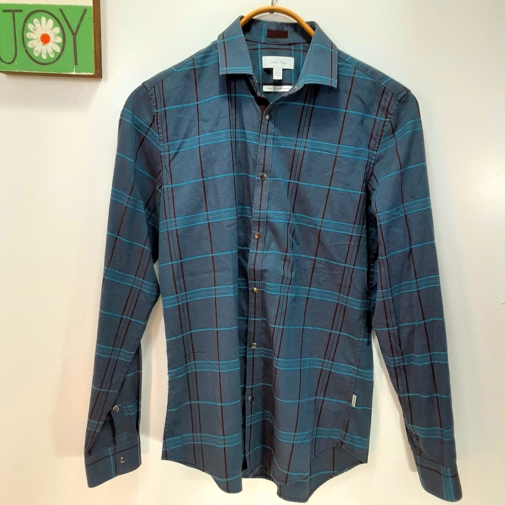 Body Fit Calvin Klein Shirt, Cool Blue Plaid Xsm